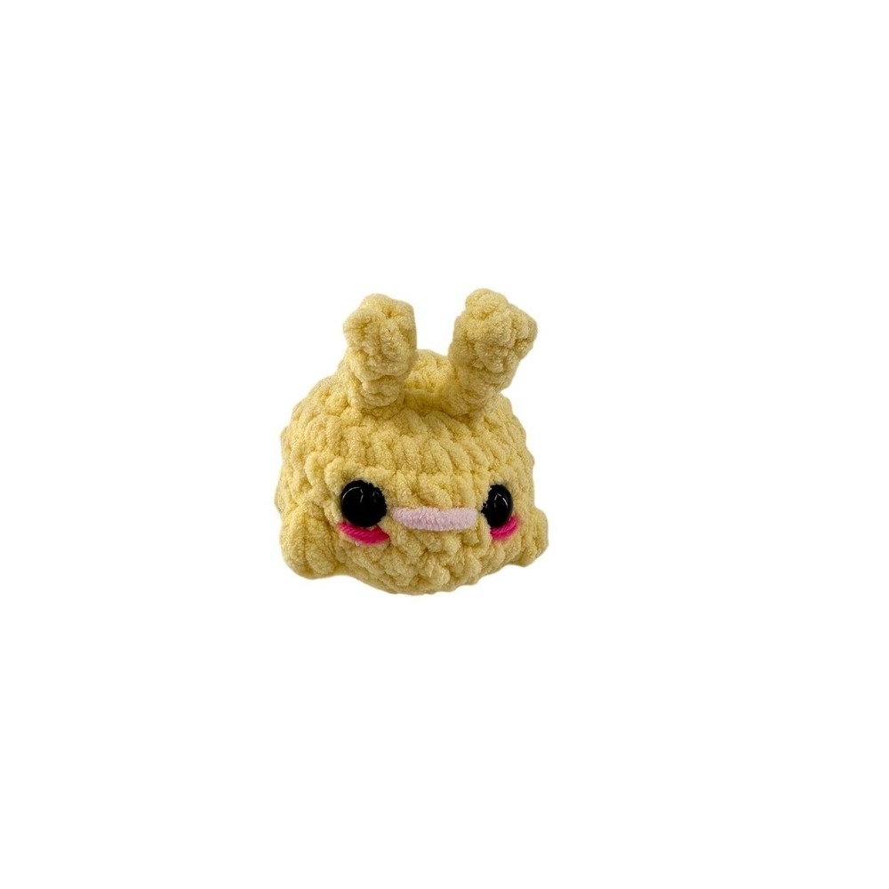 Handmade Yellow Plush Bunny Toy Pink‎ Details & Black Eyes Crochet Yarn mini